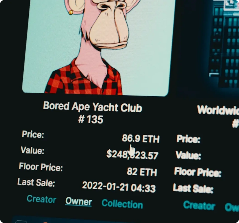 Screenshot of BAYC NFT for sale